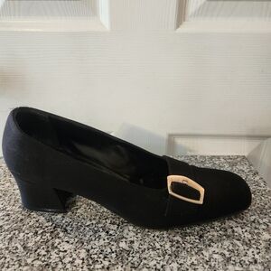 Paloma Made in Italy Black Leather Satin Fabric Heels Dark Academia Size 10.5AA